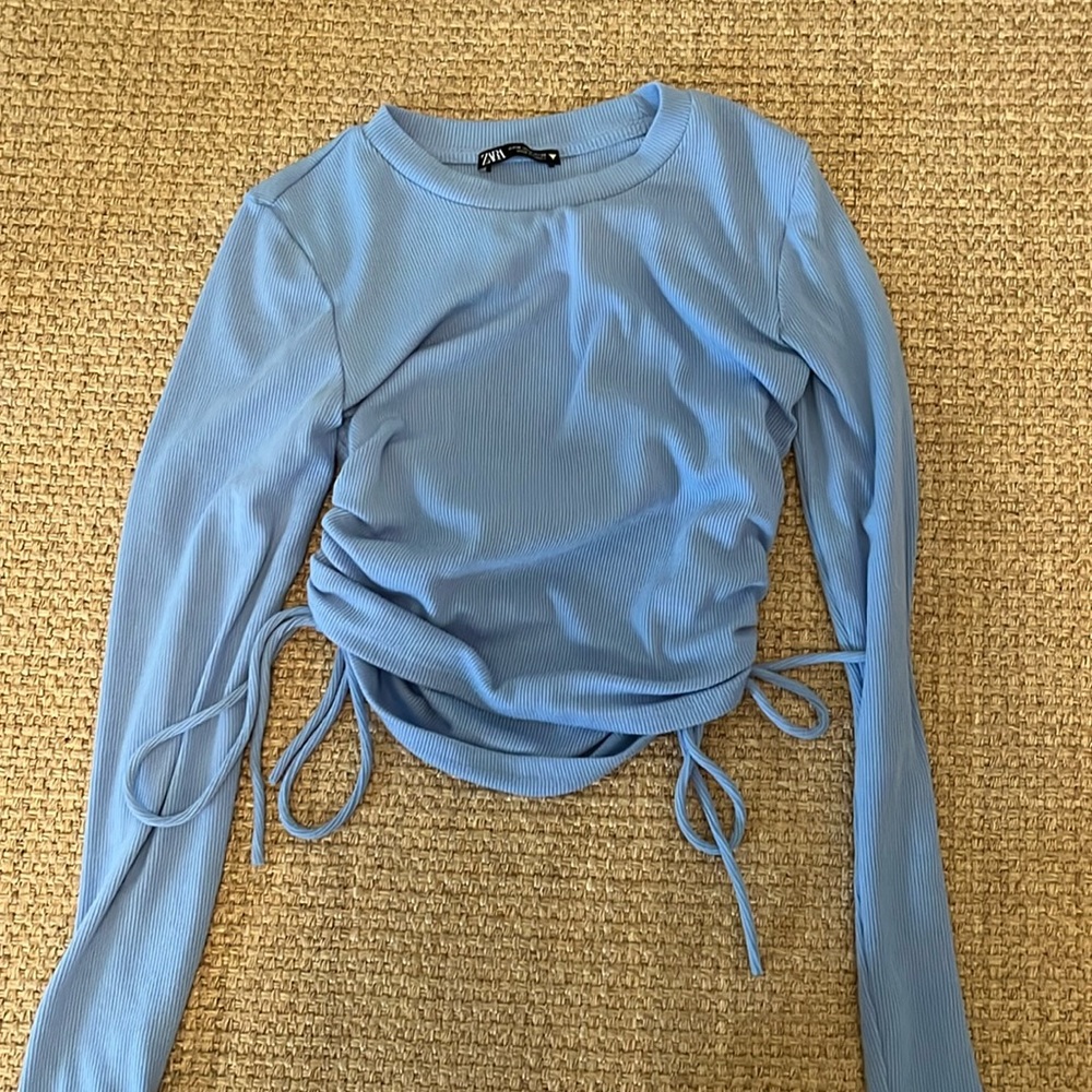 Zara sinched long sleeve blue medium